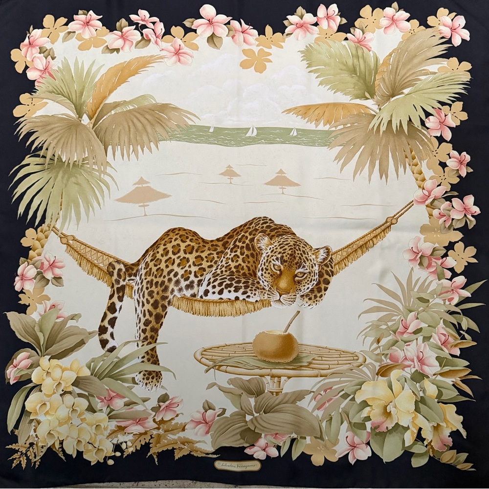 Salvatore Ferragamo soft green and Cream Silk Scarf - Picture 2 of 4